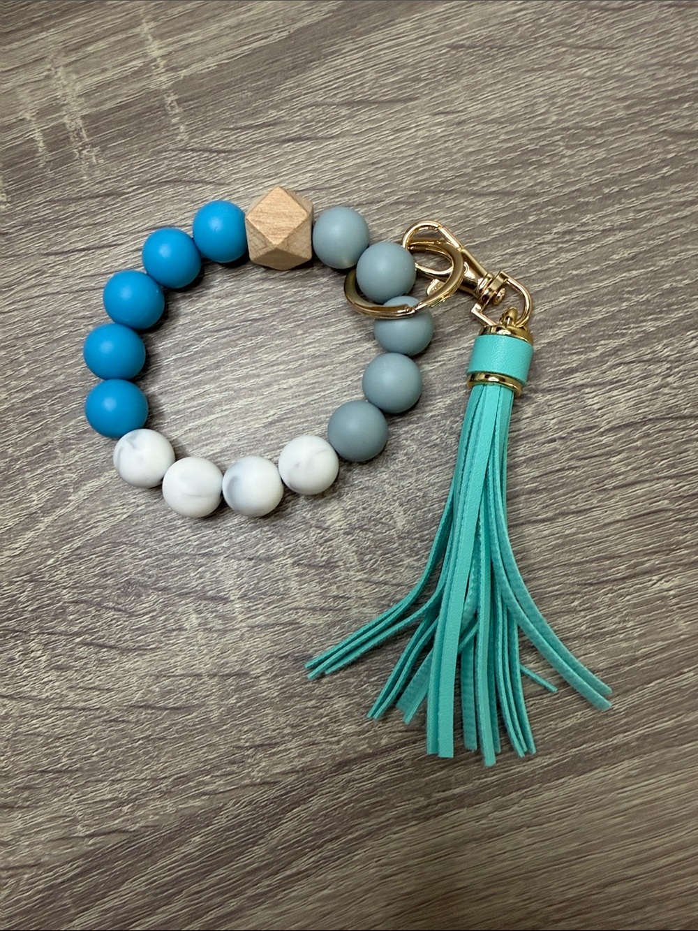 Turquoise & Blue Beaded Tassel Keychain Bracelet